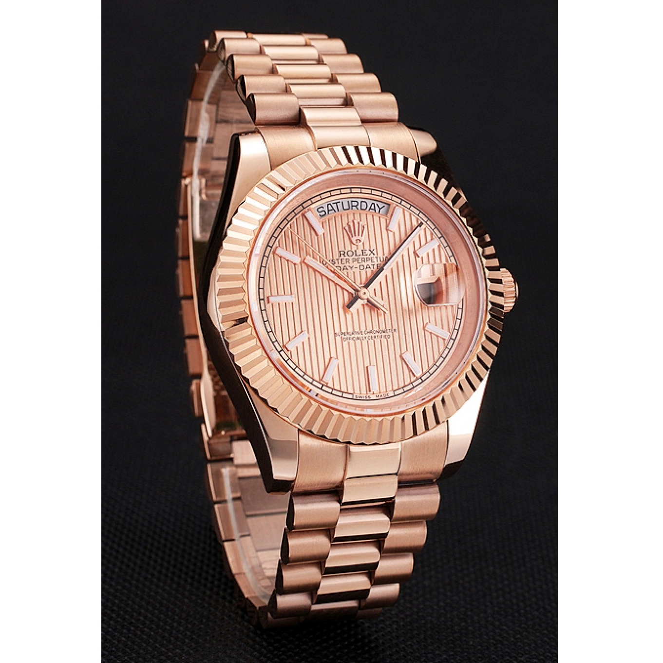 Best AAA Replica Sites Day Rolex Case Etched Gold Gold Rose Rose Date And Bracelet Swiss 40 Dial 0815